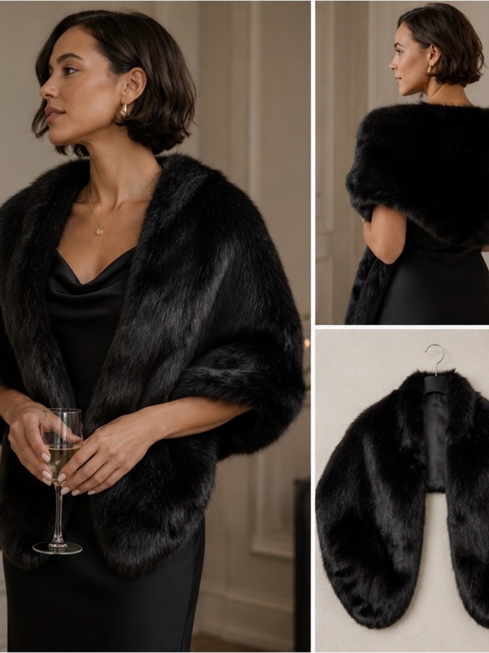 NEW Soft Surroundings Black Faux Fur Women’s Shawl Shoulder Stole One Size